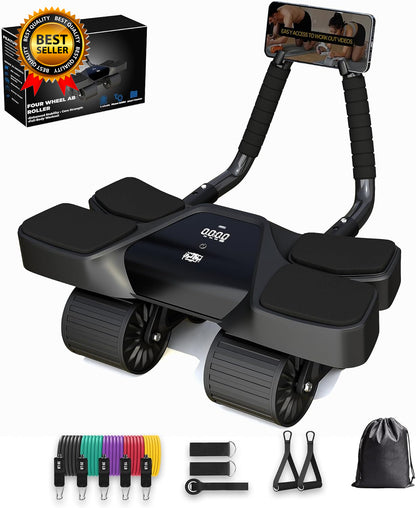 Ab Roller Home Gym Equipment – 4 Wheels Ab Wheel Muscle Roller with LCD Screen