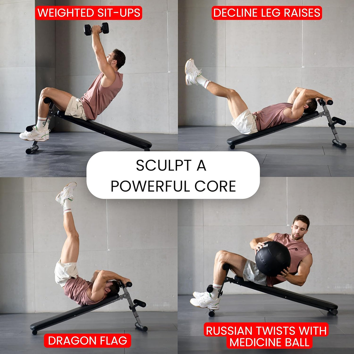 Finer Form Adjustable Sit up Ab Bench & Decline Weight Bench for Home Gym