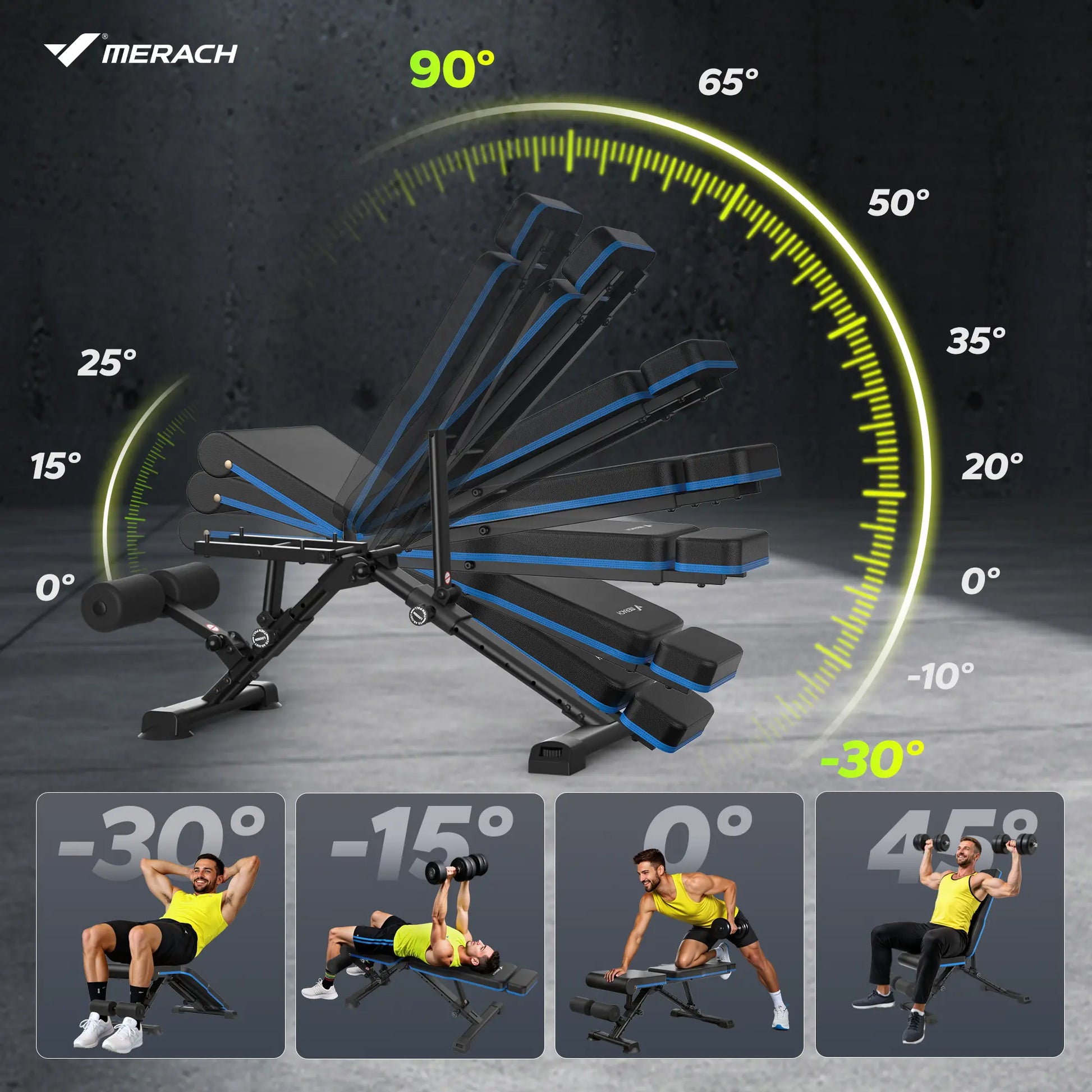 Merach Weight Bench, Foldable Weight Benches for Home Gym with 990 LBS, Adjustable Weight Bench with 72 Training Angles, Incline Bench Press for Full Body Backtoschool