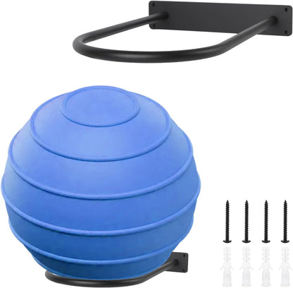 Stability Ball Holder Wall Mount - Heavy Duty Exercise & Yoga Ball Storage Rack for Home, Yoga Studios, and Commercial Gyms - Space-Saving Design for Stability Balls up to 85Cm(Black 1-Pack)