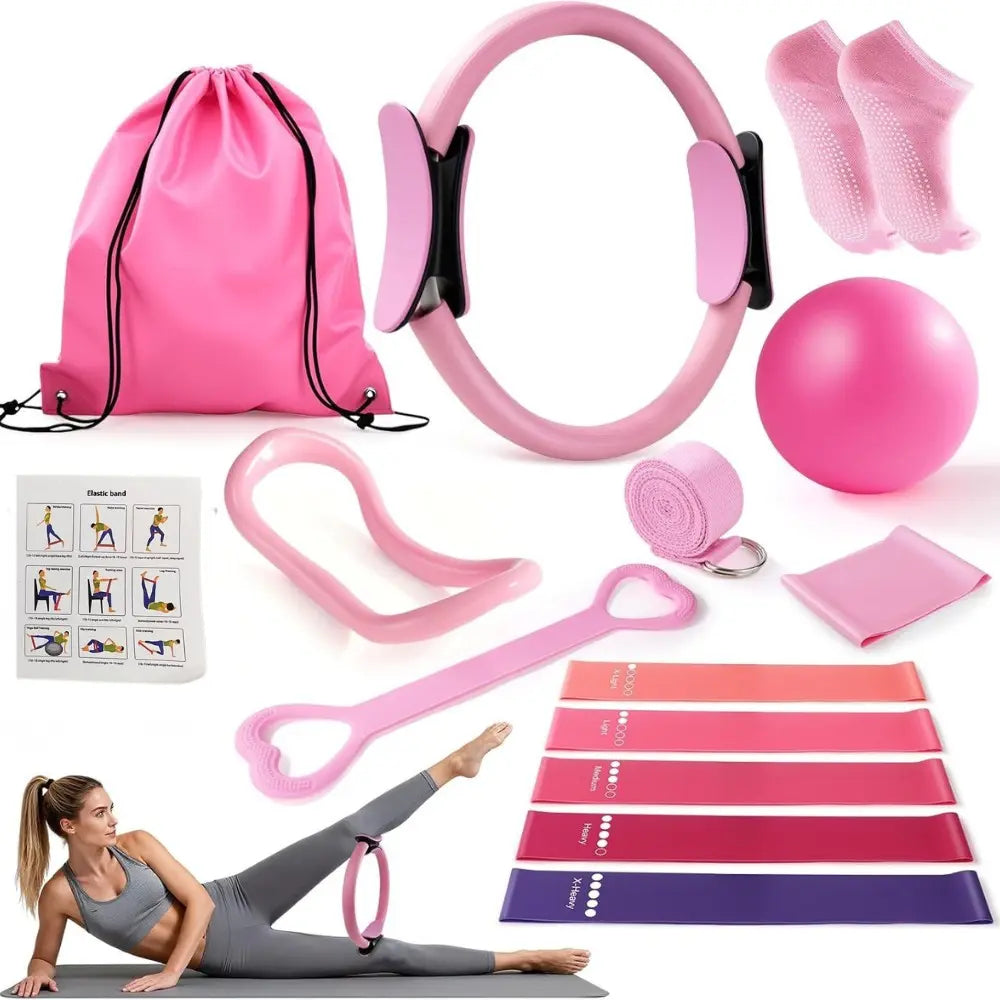 Home Pilates Essentials Kit for Women,Pilates Equipment Set with 9 Inch Yoga Ball,Figure 8 Resistance Band,Pilates Bands & Accessories,Pilates Ring and Ball Set for Beginners Home Workouts