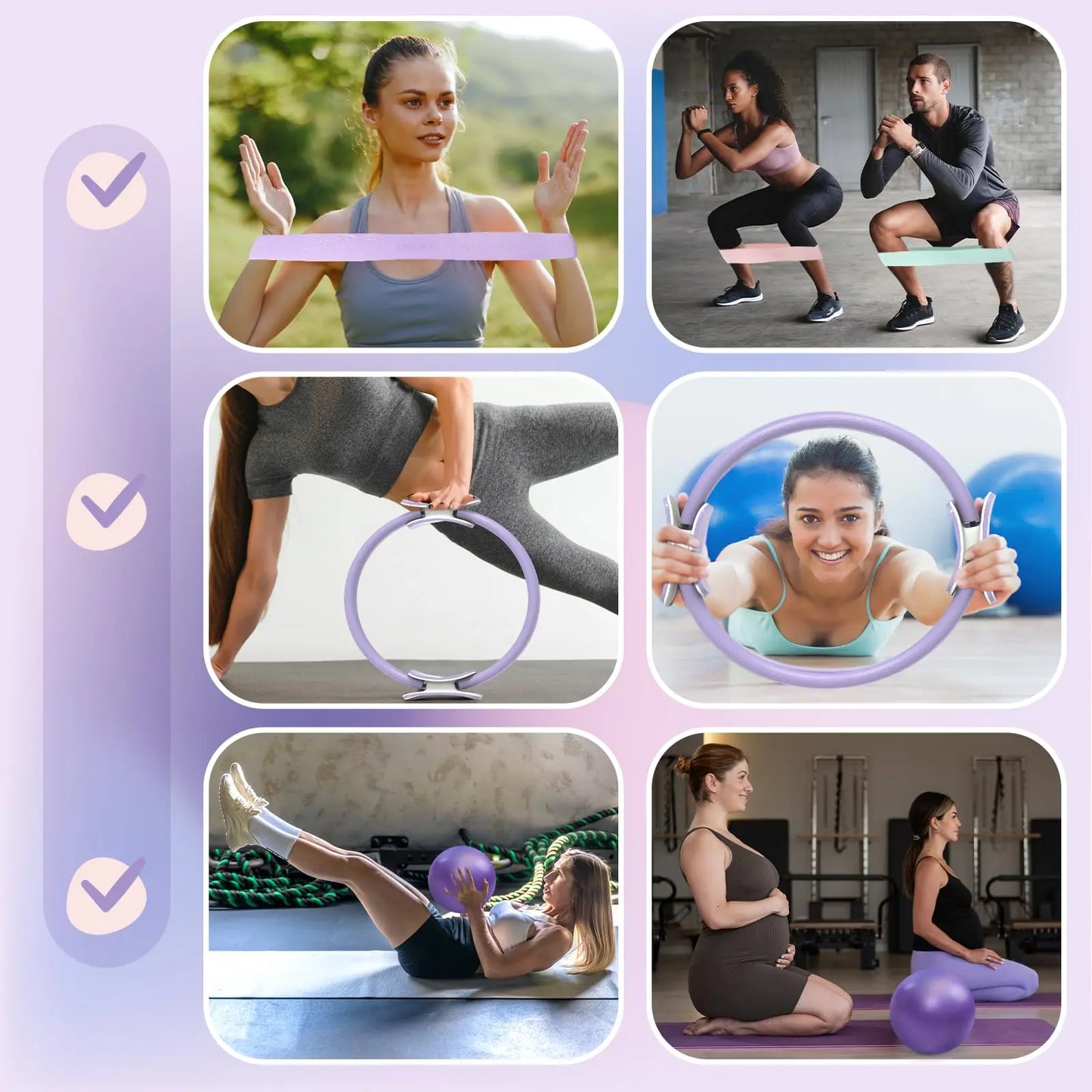 14-Inch Pilates Ring Set - Home Pilates Equipment, Yoga Equipment with Dual Padded Handles, Exercise Ball, Durable Elastic Bands (15,25,35 Lbs) for Functional Training Workout & Body Toning
