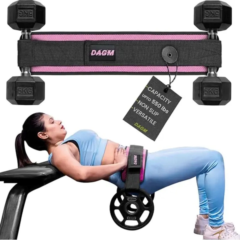 DAGM Hip Thrust Belt for Dumbbells Heavy, Secure Glute Trainer with Non-Slip Extra Padding That Protects Your Hips - Ideal for Gym & Home Workouts - Use with Heavy Duty Kettlebells, Dumbbells, & Plates Hold up to 500 Lbs