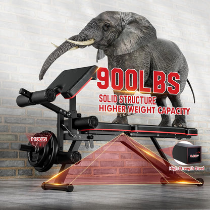 Workout Bench, Adjustable Weight Bench with Leg Extension and Leg Curl, Extended Headrest, 900LBS Preacher Curl Bench Incline Decline Flat Workout Bench for Home Gym Full Body Exercise