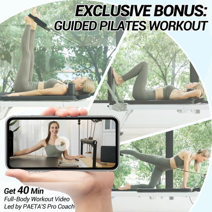 PAETA Pilates Reformer, Foldable Reformer Pilates Machine for Home Use, with Dual Resistance- Springs and Cords, Pilates Equipment for Home Workouts with Jump Board, up to 400 LBS Adjustable Elastic Band