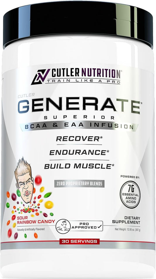 Generate Sour Rainbow Candy BCAA EAA Powder, 30 Servings | 12.95 Oz | 5G Bcaas and 2G Eaas per Serving for Post-Workout Recovery, Hydration, Lean Muscle Support and Protein Synthesis