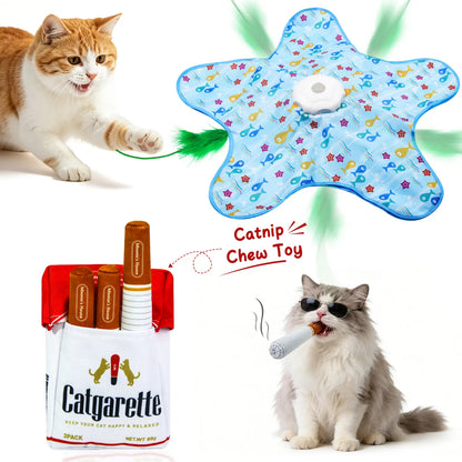 Interactive Unpredicatable Moving Feather Hunting Cat Toy , Hide and Seek Rechargeable Cat Toy for Bored Cat,Automatic Chargeable，Indoor Exercise & Boredom Relief for All Breeds Cats , Essential for Petlovers