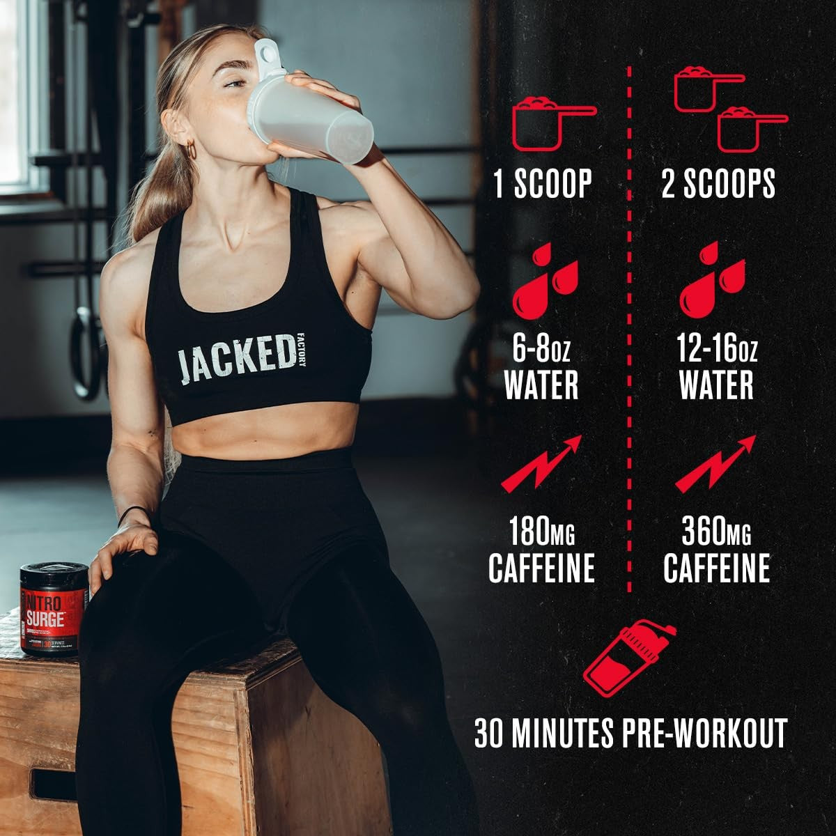 Jacked Factory NITROSURGE Shred Pre Workout Supplement - Energy Booster, Instant