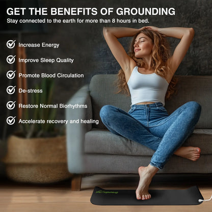 Groundbam Grounding Mat for Yoga, 72"×24" Large Grounding Yoga Mat, Black Non‑Slip PU Leather Grounding Mattress Earthing Pad with Grounding Cord, Grounding Mat for Sleep, Yoga, Pilates Bedroom & Office Use