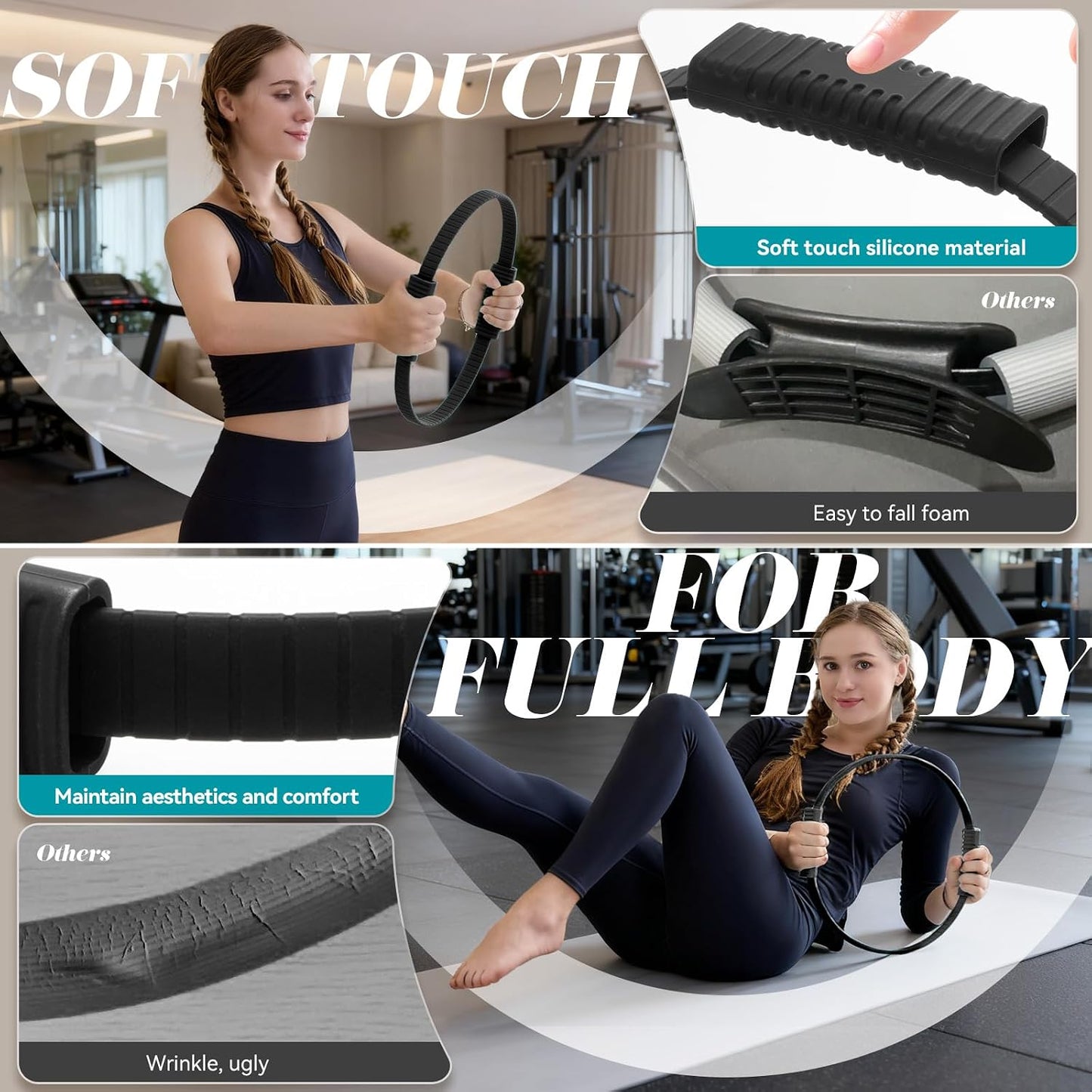 Pilates Ring, Silicone Magic Pilates Rings, Lightweight & Durable Flexible Fitness Circle Exercise Equipment for Toning Arms, Thighs,Legs, Core,Yoga & Physical Therapy