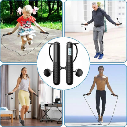 Weighted Adjustable Jump Rope with 3-In-1 LCD Counter, EVA Rope with Silicone Grip Handles, Fitness Equipment for Home Workouts, Boxing & HIIT Training for Kids to Adults, Weighted Jump Ropes