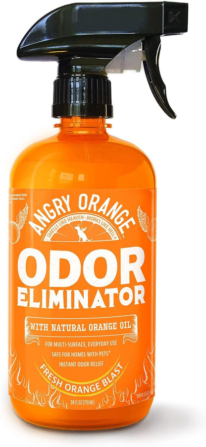 Pet Odor Eliminator for Dog and Cat Urine, Carpet Stains, and Strong Smells – NEW Orange Rush Scent – Citrus Cleaner with Natural Orange Oil – 24 Oz