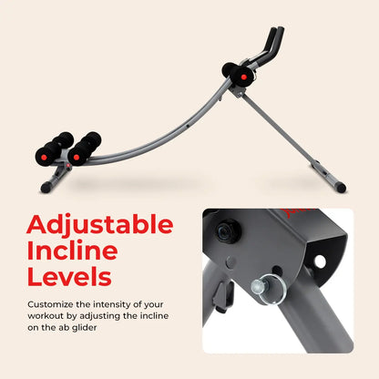 SUNNY Curved Rail Ab Core Glider Machine Extended Range Heavy Duty Whole Body Home Gym Abs Trainer Adjustable Incline Ab Crunch Workout Machine Core Strength Belly Fat Exercise Equipment Smooth Glide Abdominal Trainer Fitness Cardio Comfortable Padding