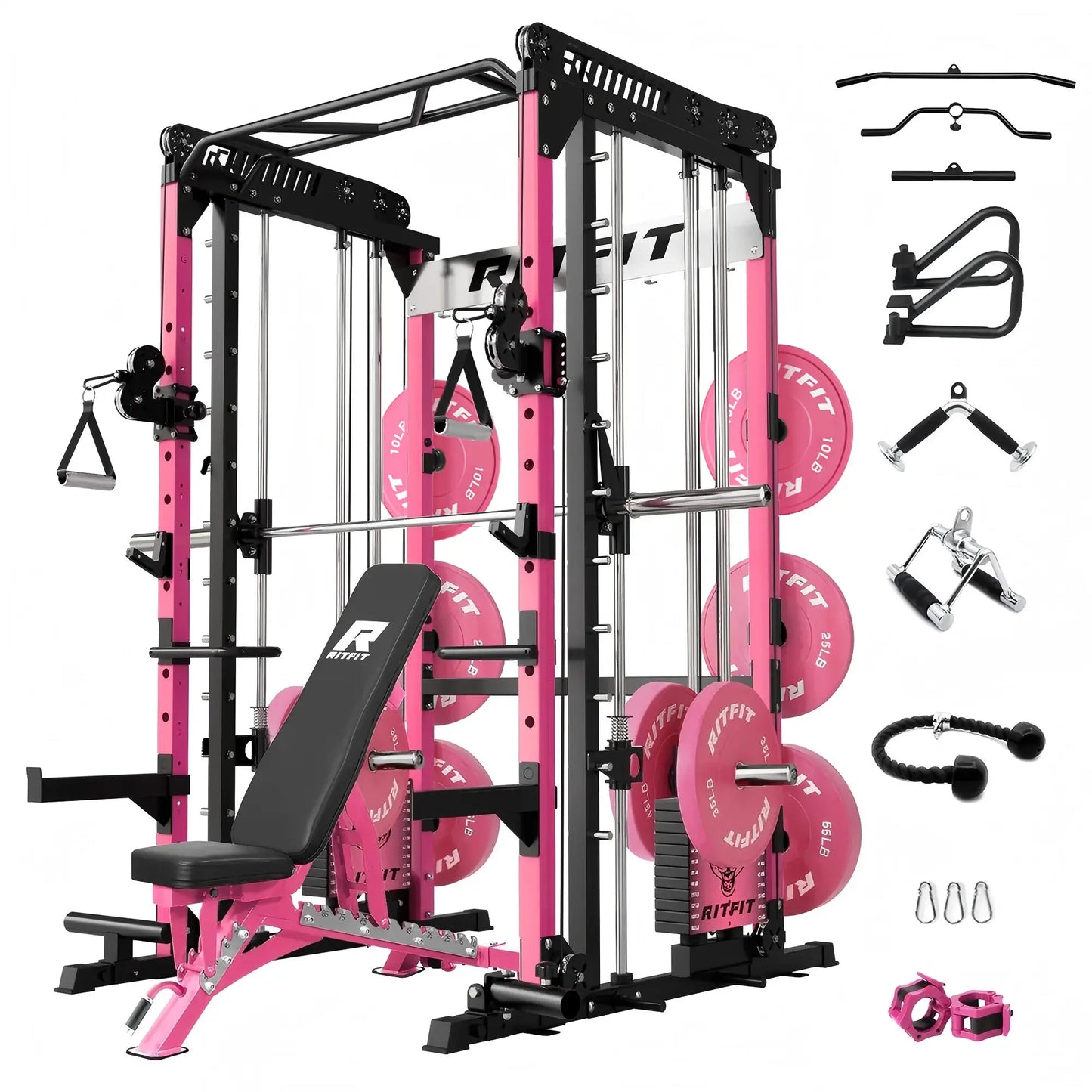 RITFIT Pink M1 Pro/2.0 Multifunctional Smith Machine - at Home Gym Equipment with Cable Crossover System, Squat Rack, Adjustable Strength Training Gear, Home Exercise Station, Home Exercise Equipment