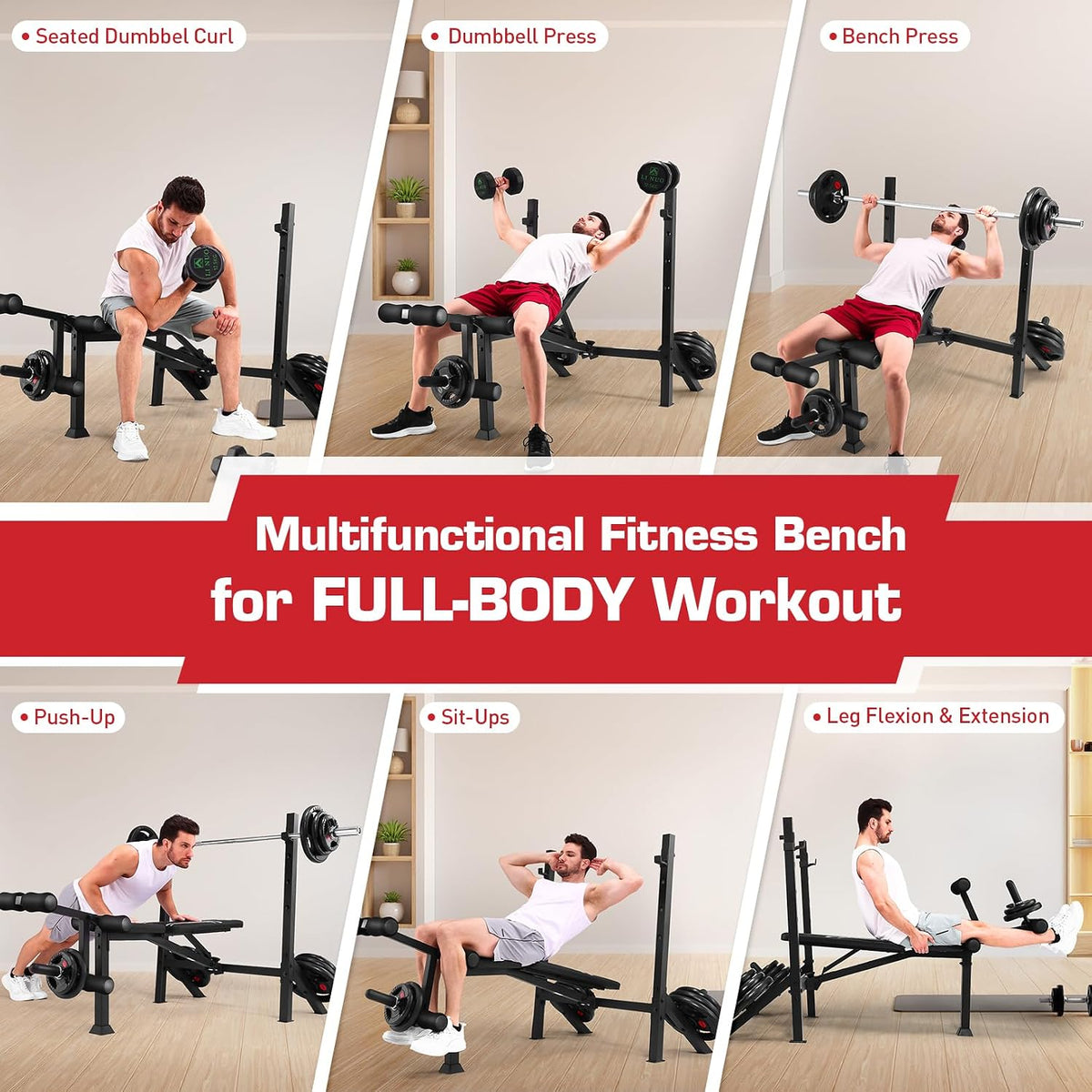 Adjustable Weight Bench with Squat Rack & Leg Extension/Curl 900LB