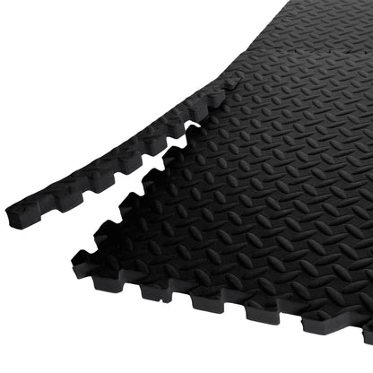 Barbell 1/2" Thick High Density 66"X43" Puzzle Black Exercise Mat 6-Piece Flooring Set