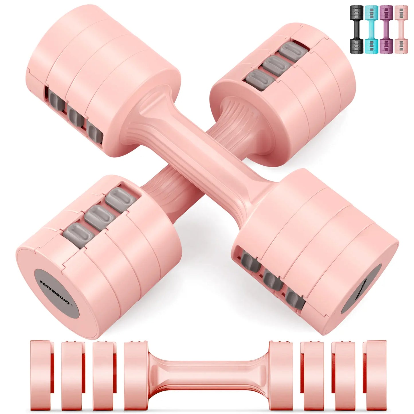 EAST MOUNT Adjustable Dumbbells Set of 2 (5 Lbs Total), 6-In-1 Women'S Non-Slip Handle Body Weights with 1-Second Lock for Home-Gym & Office Use, Fast Adjust Free Weights That Maintains a Firm Grip & Improves Physical Fitness, One-Second Lock