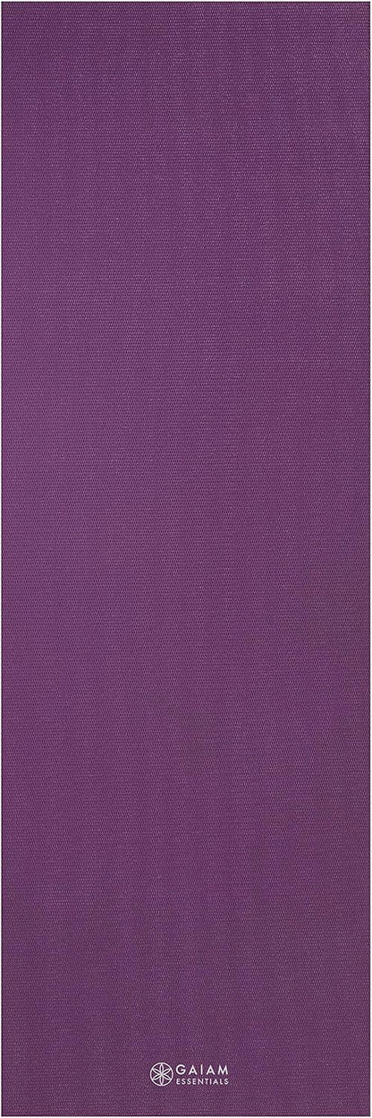 Gaiam Essentials 1/4" Thin (6Mm) Yoga & Pilates, Fitness & Exercise Mat with Easy-Cinch Carrier Strap Cusion Support for Fitness and Gym Workouts