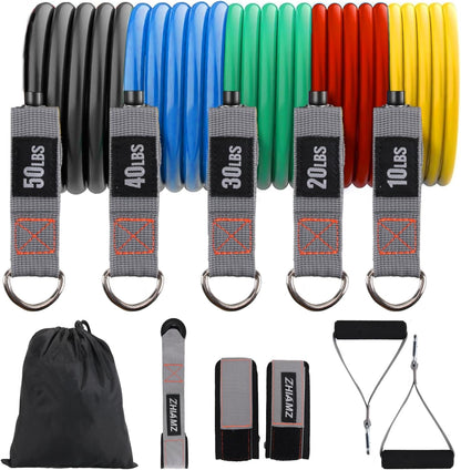 Resistance Bands with Handles, Exercise Bands with Handles, Door Anchor | Physical Therapy & Rehab, Home Workout Pilates Yoga, Non-Slip Handles, Portable Travel, TPE