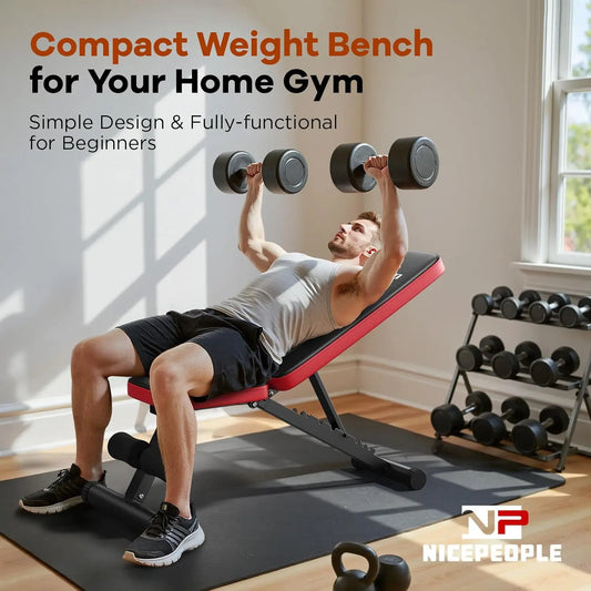 Nicepeople FWB1 Weight Bench for Home Gym, 660LBS Capacity Workout Bench with 8 Backrests for Chest Shoulders Arms, Compact and Foldable Strength Bench for Small Space Apartment Room