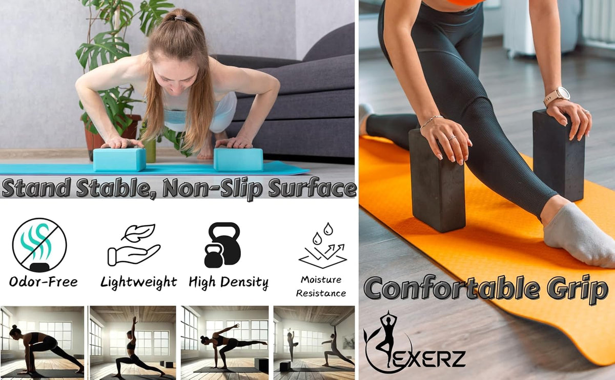 Yoga Blocks 2 Pack, Gym Blocks, Exercise Workout Fitness Bricks, Pilates Stretch Handstand Non-Slip