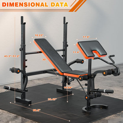 Bench Press, 6 in 1 Olympic Weight Bench with Leg Extension, Curl and Squat Rack, 770LBS Multi Weight Benches for Home Gym, Workout Bench Flat Incline Lifting Bench for Strength Training