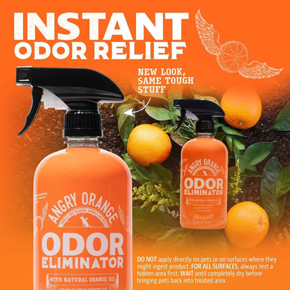 Pet Odor Eliminator for Dog and Cat Urine, Carpet Stains, and Strong Smells – NEW Orange Rush Scent – Citrus Cleaner with Natural Orange Oil – 24 Oz