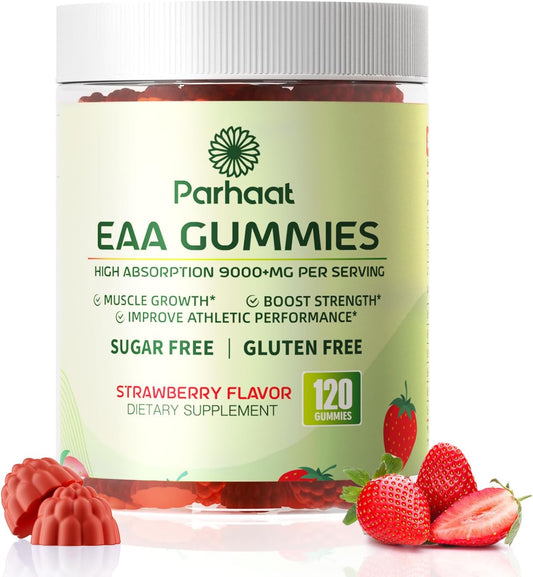 EAA Gummies 120 Gummies (Strawberry), Essential Amino Acids - All 9 Essential Aminos (EAA) and All Branched-Chain Aminos (Bcaas), Non-Gmo, Gluten Free, Vegetarian Friendly