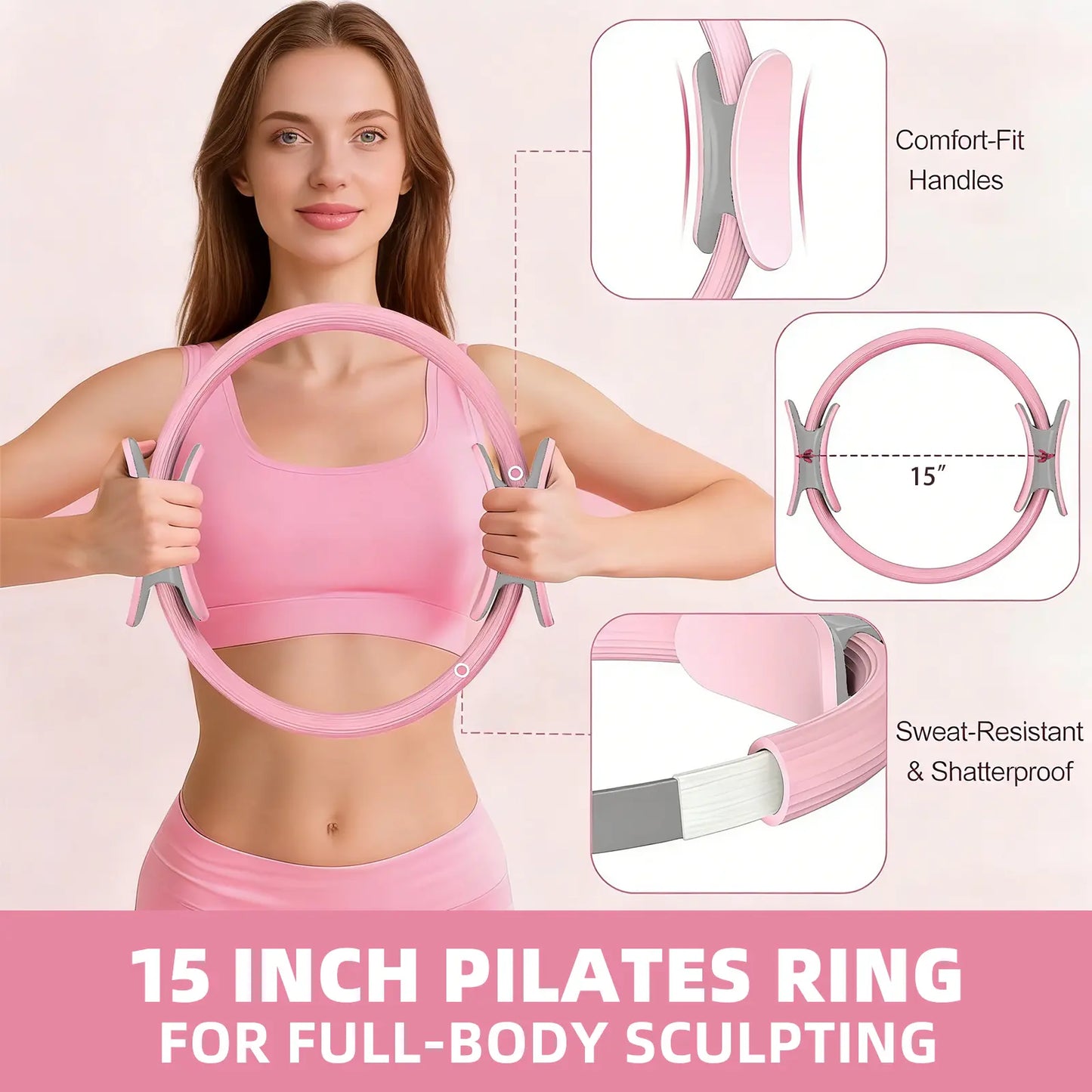 Homimanor Pilates Ring Set for Women Home Workout, Pilates Equipment Set for Beginners with 15'' Magic Circle, 9.8" Yoga Ball and Resistance Bands, Pilates Kit for Full Body Toning,Camping Essentials