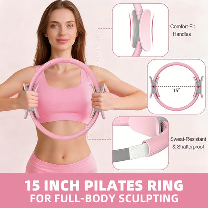 Homimanor Pilates Ring Set for Women Home Workout, Pilates Equipment Set for Beginners with 15'' Magic Circle, 9.8" Yoga Ball and Resistance Bands, Pilates Kit for Full Body Toning,Camping Essentials