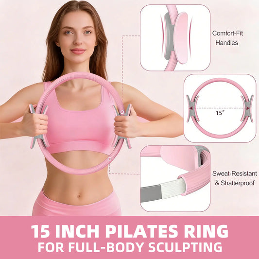 Homimanor Pilates Ring Set for Women Home Workout, Pilates Equipment Set for Beginners with 15'' Magic Circle, 9.8" Yoga Ball and Resistance Bands, Pilates Kit for Full Body Toning,Camping Essentials