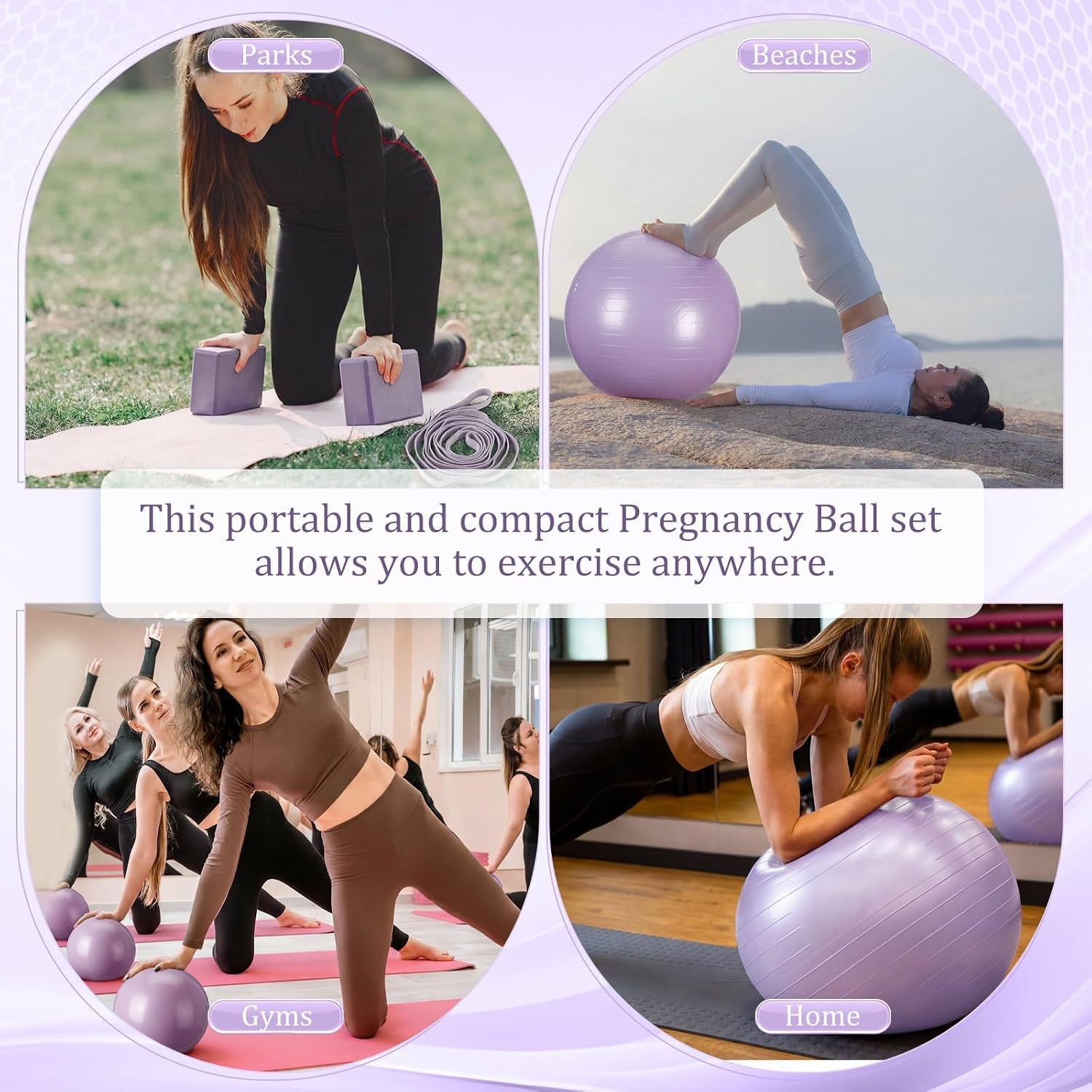 6-In-1 Yoga Balls and Yoga Block Set with Strap Foot Pump, Exercise Pregnancy Balls for Birthing, Pilates Kit Fitness Physical Therapy Home Gym Workout Equipment
