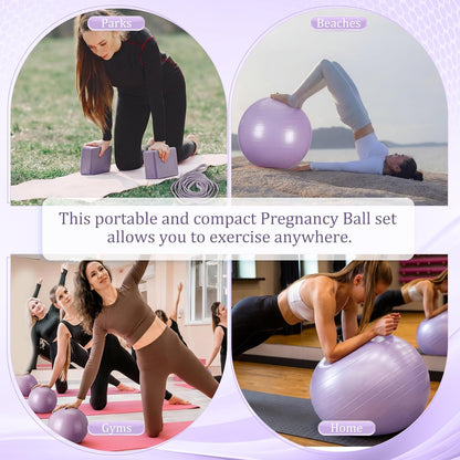 6-In-1 Yoga Balls and Yoga Block Set with Strap Foot Pump, Exercise Pregnancy Balls for Birthing, Pilates Kit Fitness Physical Therapy Home Gym Workout Equipment