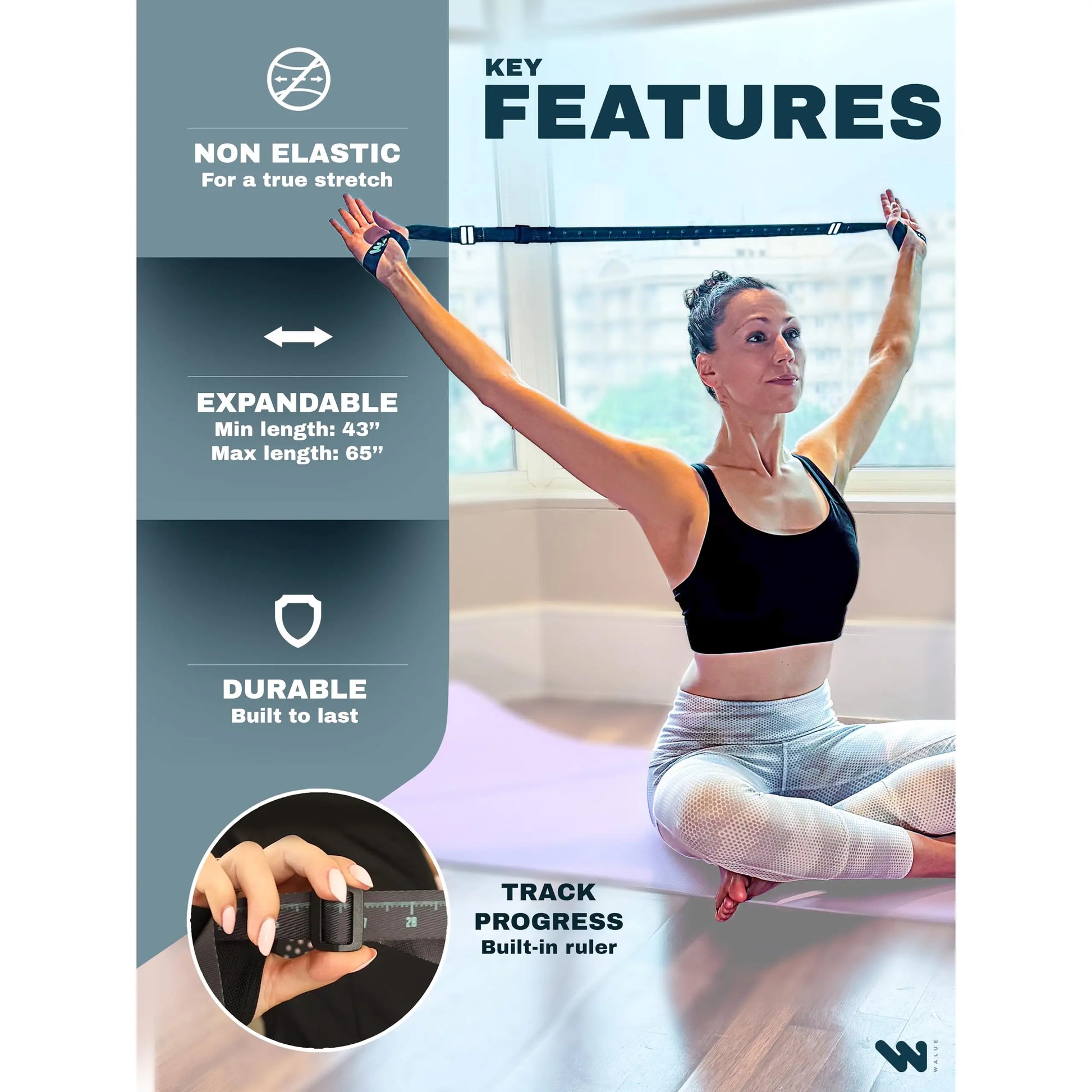 WALUE™ Posture Correction & Shoulder Exerciser – Non-Elastic Stretch Strap for Exercise, Yoga, Flexibility & Physical Therapy