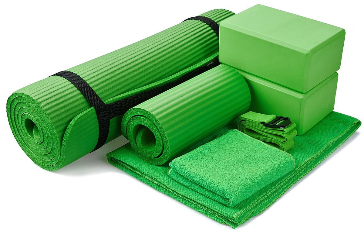 7-Piece Set - Include 1/2" Thick Yoga Mat with Carrying Strap, 2 Yoga Blocks, Yoga Mat Towel, Yoga Hand Towel, Yoga Strap and Yoga Knee Pad