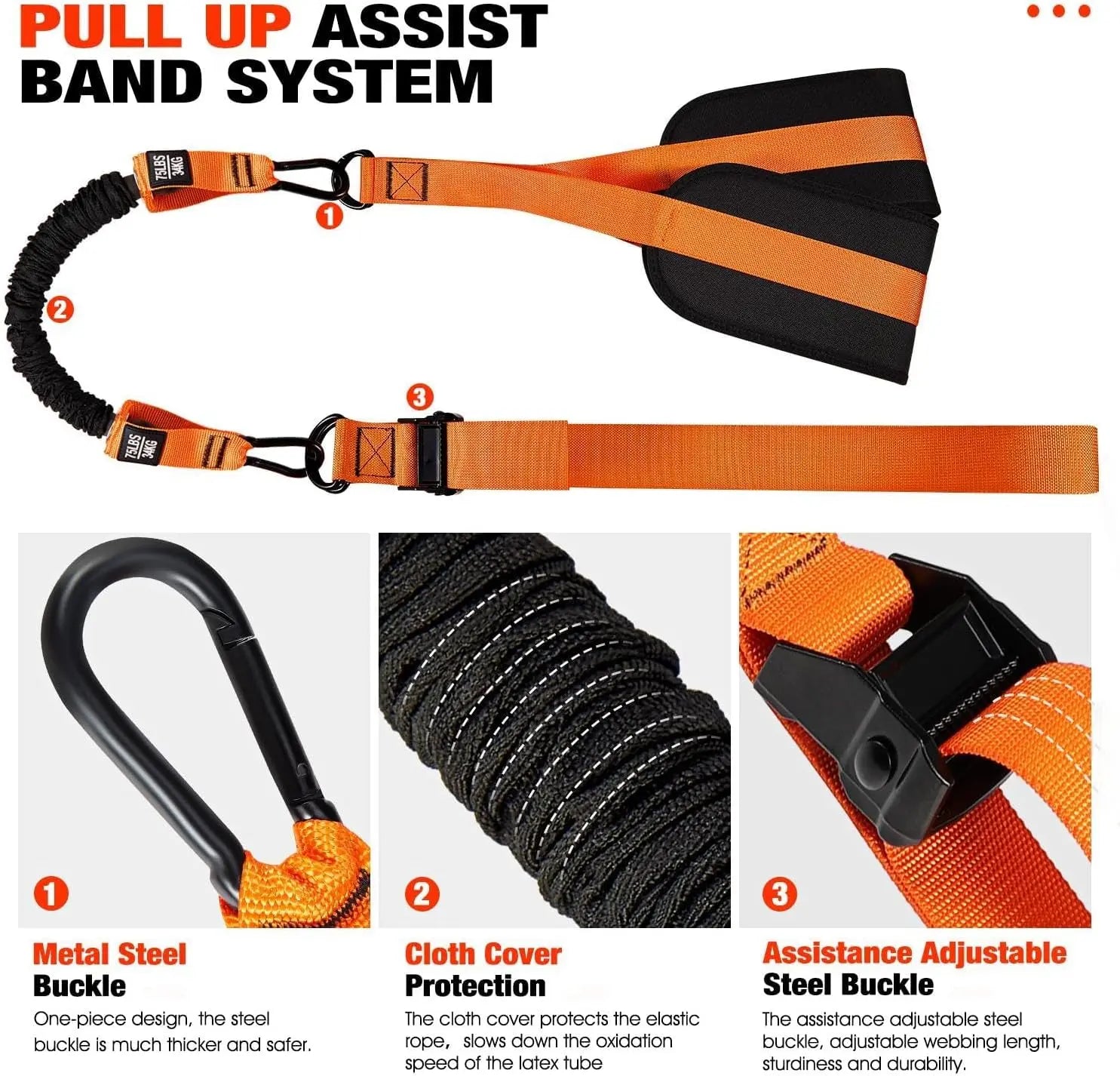 Advanced Pull up Assist Bands Set - Pull up Bands Heavy-Duty 4X75Lbs Resistance, Adjustable Workout Straps, Custom Height, Wide Footplate, Calisthenics Tools, Home Gym Fitness Exercise Equipment for Resistance Band Workouts Home Gym Kit