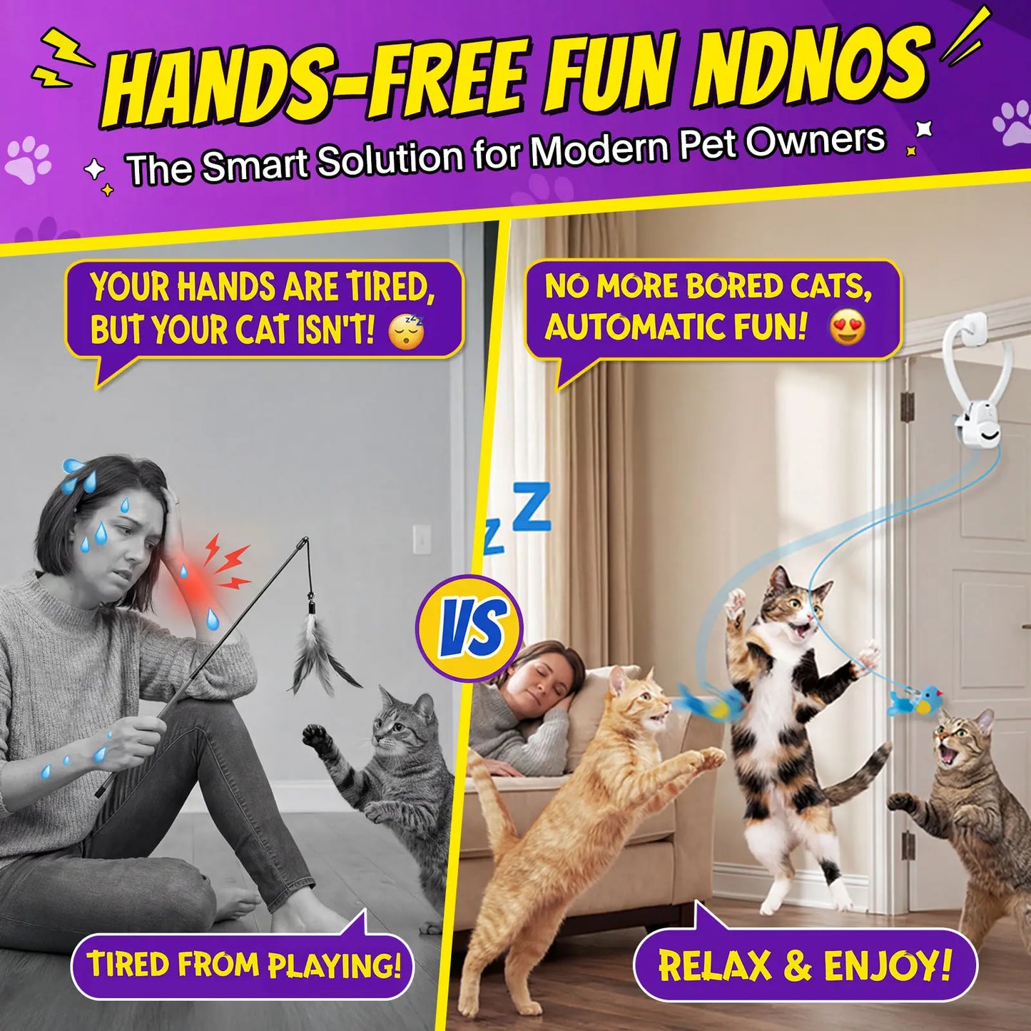 CATPICK Interactive Cat Toys for Indoor Cats - Automatic Flying Bird & Mouse Doorway Hanging Toy, USB Rechargeable Electric Kitten Toy for Hunting Instinct, Enrichment & Exercise, 2 Birds & 1 Mouse