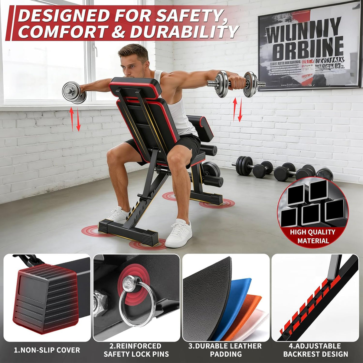 Adjustable Weight Bench, Foldable Workout Bench Press for Home Gym