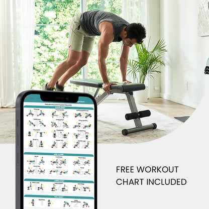 Finer Form 5-In-1 Adjustable Weight Bench - Foldable High-Grade Steel Exercise Equipment for Home Gyms, Supports 800 Lbs for Resistance Training & Full-Body Lifts, Multifunctional Workout Station, Strength Training, Steel Frame, Multi-Angle Seat, Compact,