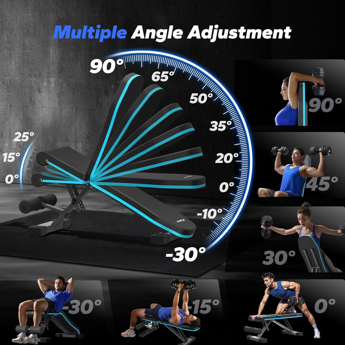 Weight Bench, Foldable Weight Benches for Home Gym with 990 LBS, Adjustable Weight Bench with 72 Training Angles, Incline Bench Press for Full Body