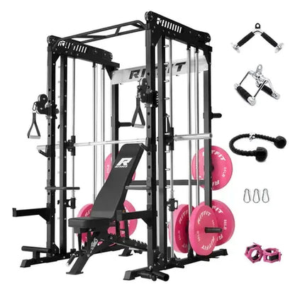 RITFIT Pink M1 Pro/2.0 Multifunctional Smith Machine - at Home Gym Equipment with Cable Crossover System, Squat Rack, Adjustable Strength Training Gear, Home Exercise Station, Home Exercise Equipment