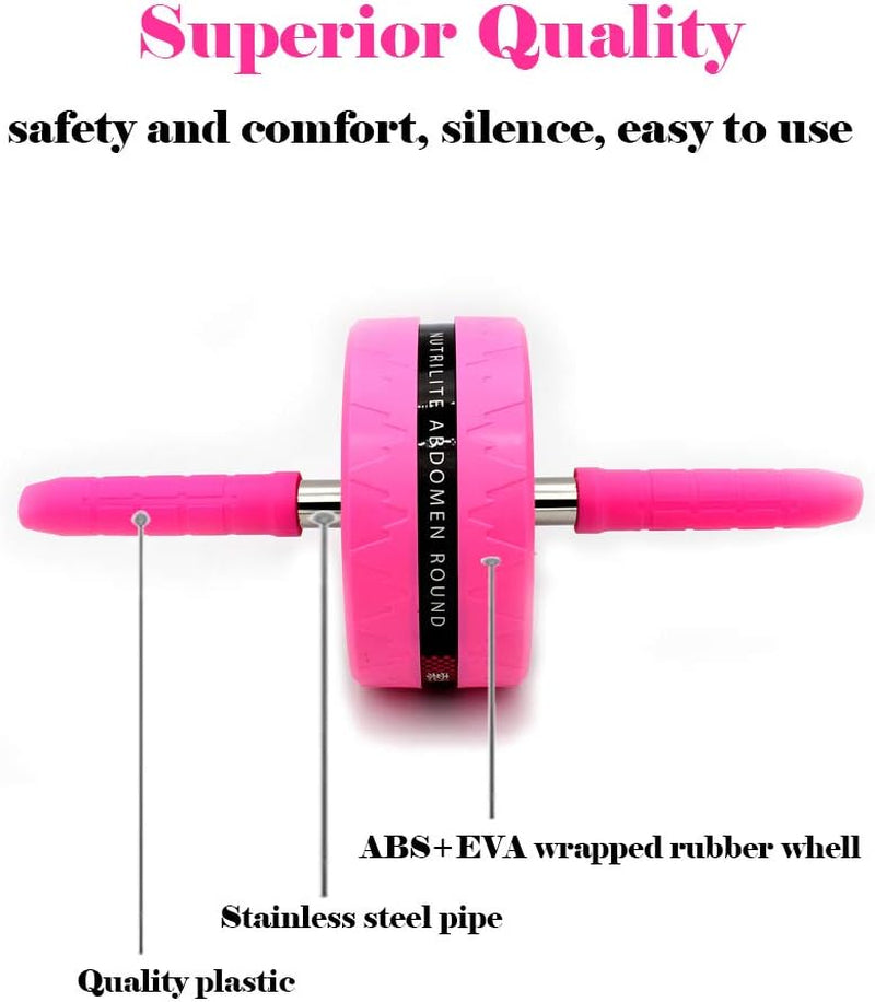 Ab Roller Wheel for Abs Workout - Complete Home Gym Set with AB Wheel Roller, Knee Mat, and Jump Rope (Pink)