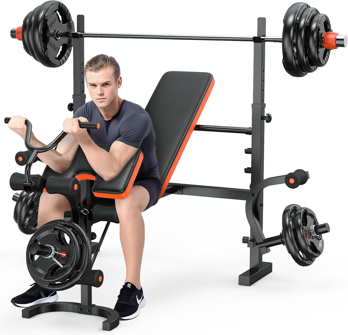 Bench Press, 6 in 1 Olympic Weight Bench with Leg Extension, Curl and Squat Rack, 770LBS Multi Weight Benches for Home Gym, Workout Bench Flat Incline Lifting Bench for Strength Training