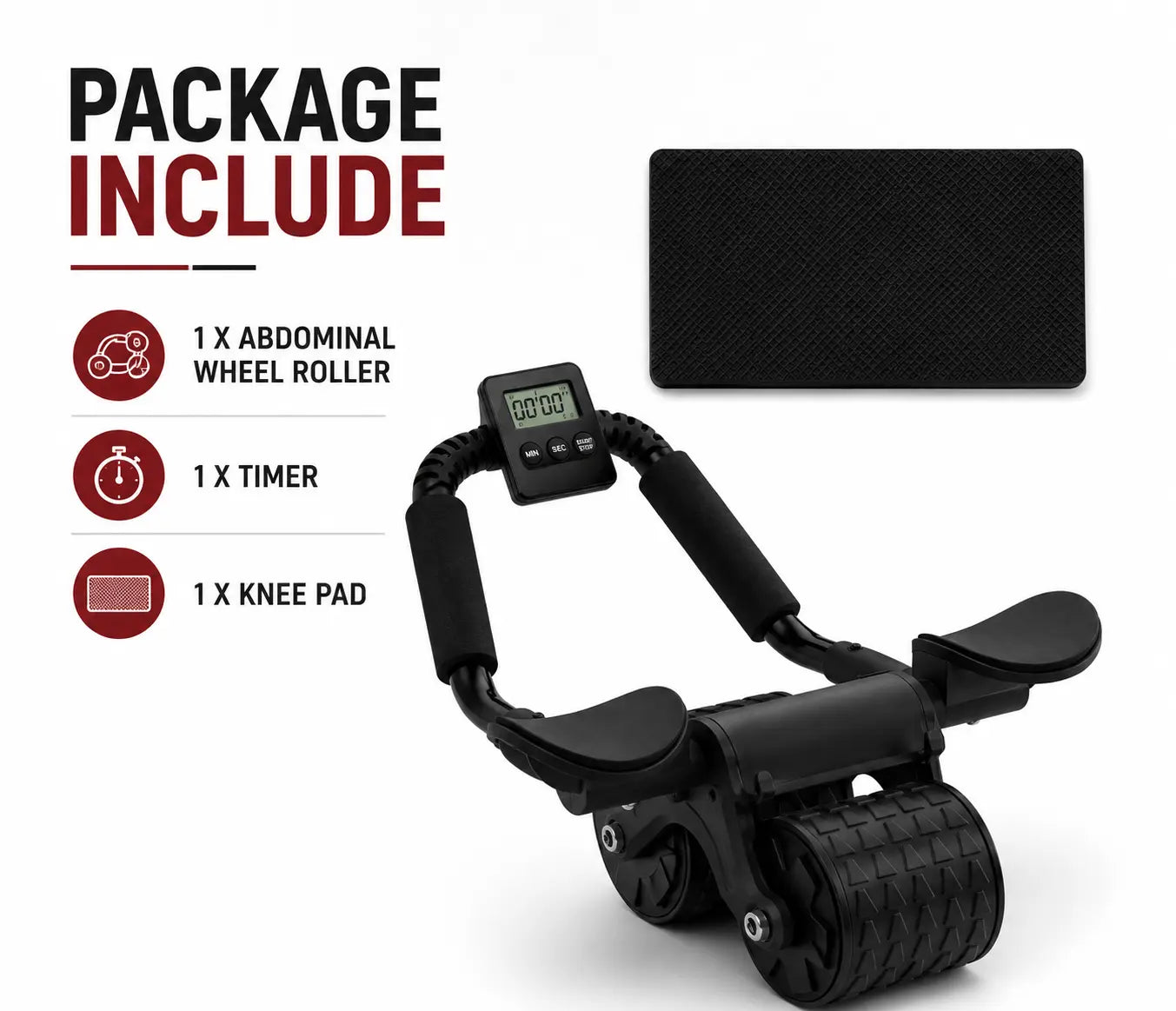 Elbow Support Rebound Ab Roller Wheel, Quiet Lightweight Wheel Ab Training Equipment with Knee Mat & Timer for Home Use (Suitable for Men & Women), Quiet Wheels for Home Use