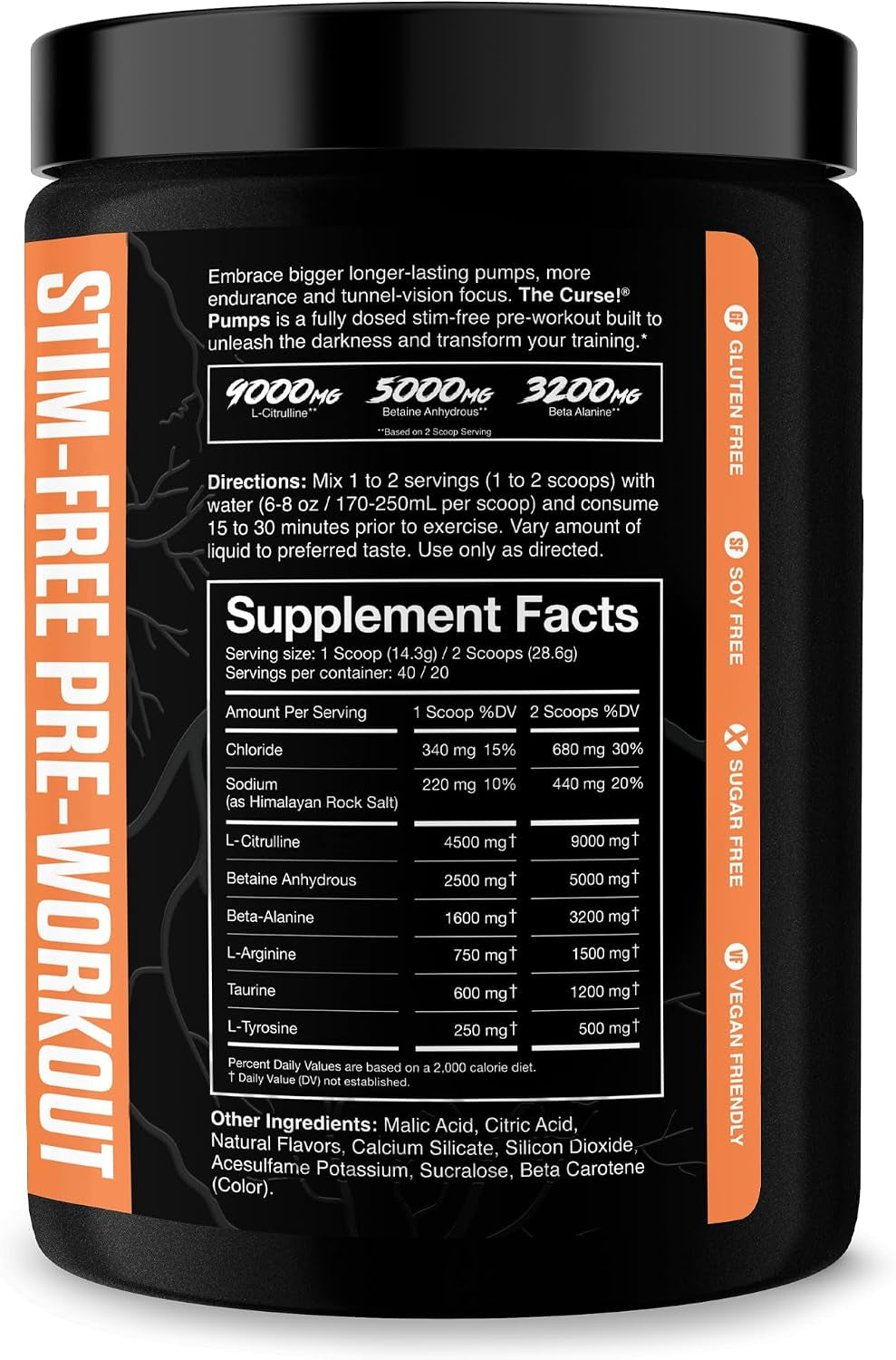 the Curse! Stim-Free Pre Workout Powder, Peach Mango, 40 Serves | Caffeine Free Pump, Non Stim Pre Workout, with L-Citrulline & Beta-Alanine for Nitric Oxide Support and Performance.