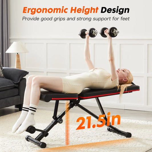 Weight Bench Adjustable Workout Bench for Home Gym, Foldable Press for Full Body Exercise and Strength Training, Decline Bench