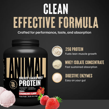 Whey Isolate Protein Powder, 25G High Protein | Strawberry 4LB | Great Tasting Blend for Pre & Post Workout | Digestive Enzymes & 5.6G Bcaas | Build Strength, Lean Muscle & Recover Faster