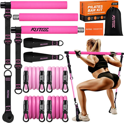 Pilates Bar Kit with Resistance Bands, Pilates Equipment, Multifunctional Pilates Bar for Women & Men, Pilates Kit for Hip, Back, Arm, Full-Body Workouts, Home Gym Strength Training Equipment
