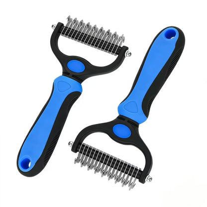 Pain-Free Dematting Undercoat Rake for Long-Haired Dogs & Cats, Dual Shedding Brushes with Double-Sided Design, Deshedding Grooming Tool for Tangles & Fur Removal, Reduces Loose Hair & Mats Easily