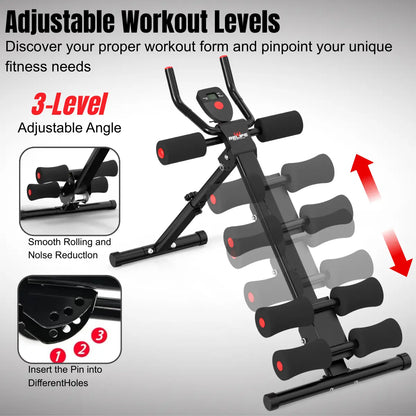 RELIFE Foldable Core Abdominal Trainer - Steel Frame Abs Workout Equipment, 3-Level Adjustable Strength Gear with Resistance Bands, Twist Function, Black & Pink at Home Gym Equipment (Max 440Lbs Core Training Support), Home Workout
